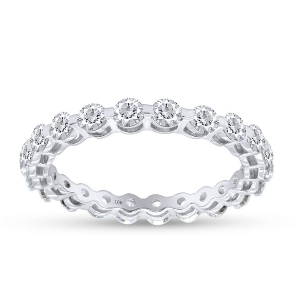 1 1/5 CT.T.W 2.5MM Round Cut Lab Created Moissanite Diamond Eternity Engagement Wedding Band Ring In 10k White Gold Jewelry For Women (1.20 Cttw)