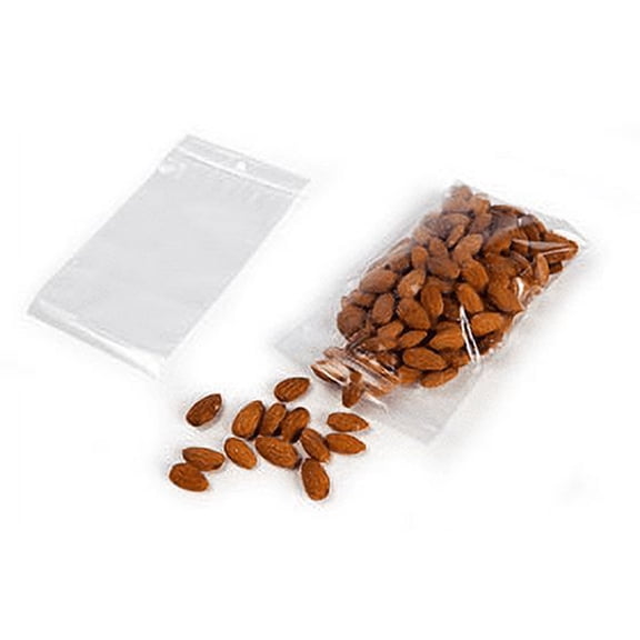 Zip Top 2-Mil Crystal Clear Polypropylene Bags with Hang Holes, 3W X 5L inches - Case of 1000 Bags