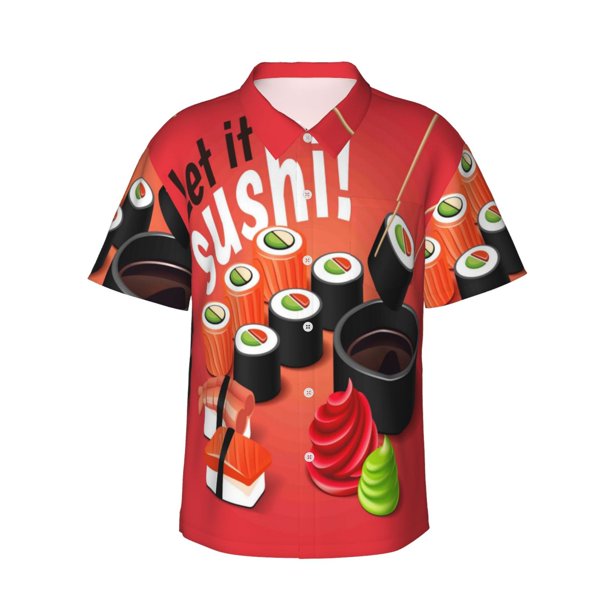 Balery Sushi Camisas hawaianas de manga corta para hombre, camisas playeras de corte holgado, camisas de vacaciones con botones,Small