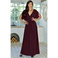 thumbnail image 3 of KOH KOH Long Bridesmaid Formal Short Sleeve V-Neck Full Floor Length Flowy Cocktail Summer Evening Wedding Guest Party Tall Maxi Dress Gown For Women Maroon Wine Red XXX-Large US 22-24 NT026, 3 of 6