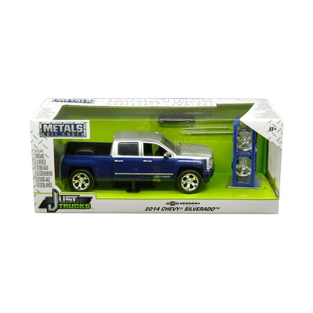 2014 Chevrolet Silverado Blue and Silver Pickup Truck with Extra Wheels 