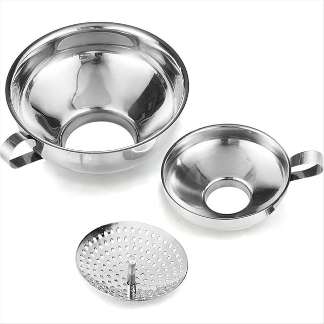 Embudo para Conservas con Colador para Frascos Anchos y Regulares - Embudos de Boca para Uso en la Cocina (Paquete de 3)