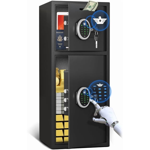 6.5 Cubic Safe, Extra Large Home Safe Box Fireproof Waterproof, Digital Safes with Deposit Slot & Metal Storage Box, Soft Lining Money Safe with Backlit Keypad & Dual Alarm for Home Office