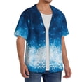 thumbnail image 2 of Balery Blue Glitter Sparkles Camisa Casual de Manga Corta con Botones para Hombre, Texturizada, Estilo Cubano, para Playa, Verano-Large, 2 of 5