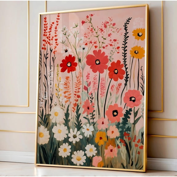 Colorful Abstract Flowers Print, Maximalist Bright Floral Artwork, Modern Daisy Meadow Scenery Art, Spring Wall Art, Modern Wall Decor, 8x12 UNFRAMED