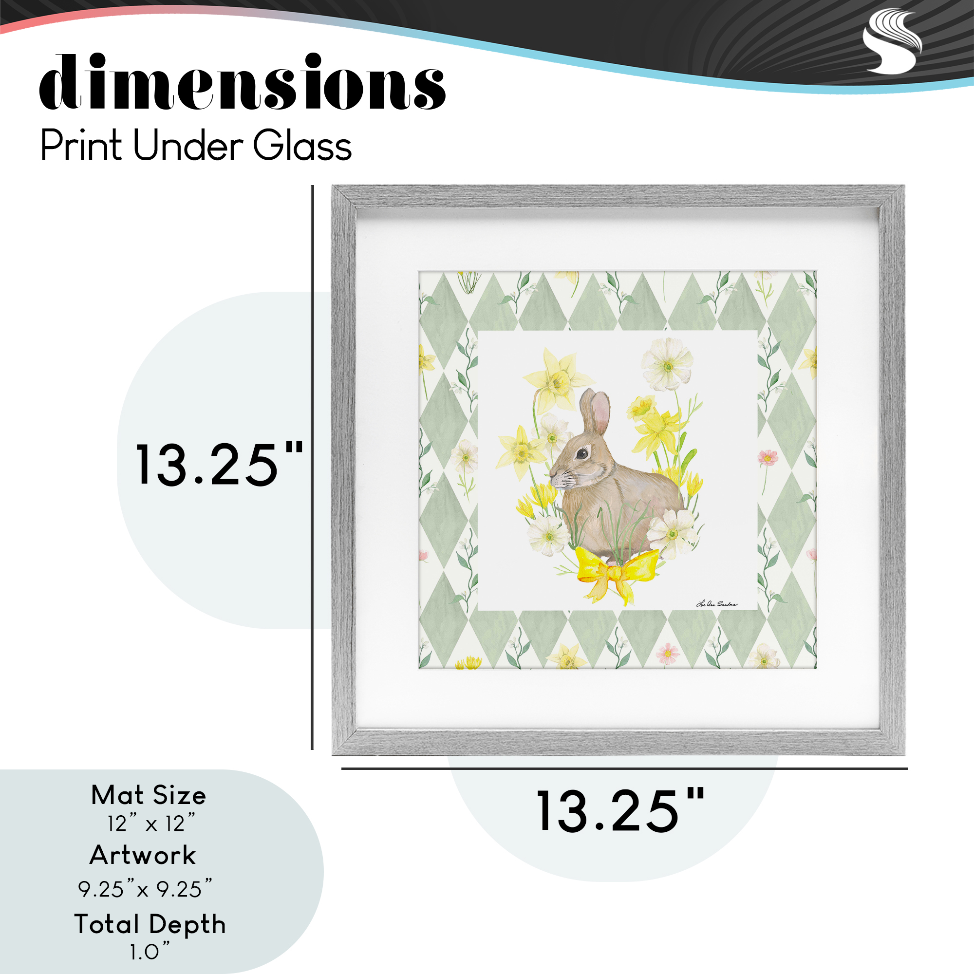 Mother Bunny on Green Argyle Gray Framed Print Under Glass, design by Lee Ann Sanders