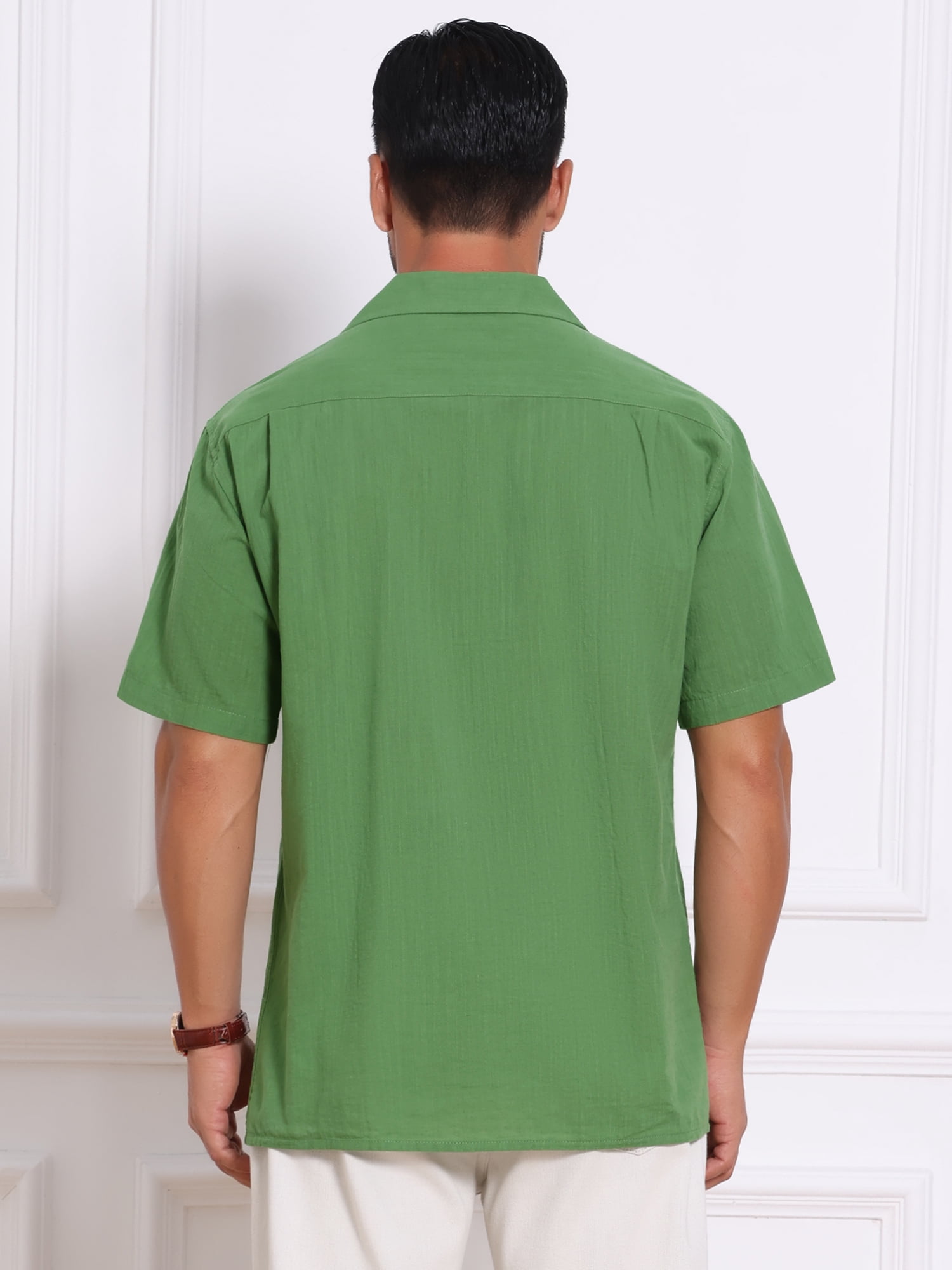 DARING DIVA Men's Camp Collar Button Down Short Sleeve Cotton Shirts M Green