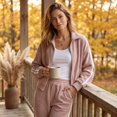 thumbnail image 5 of Szluipve 2 Piece Sets for Women 2 Piece Tracksuit Outfit Striped Side Zip‑Up Collar Jacket & Wide Leg Pants Set Ribbed Knit Casual Loungewear Suit for Daily Vacation Pink 2XL, 5 of 8