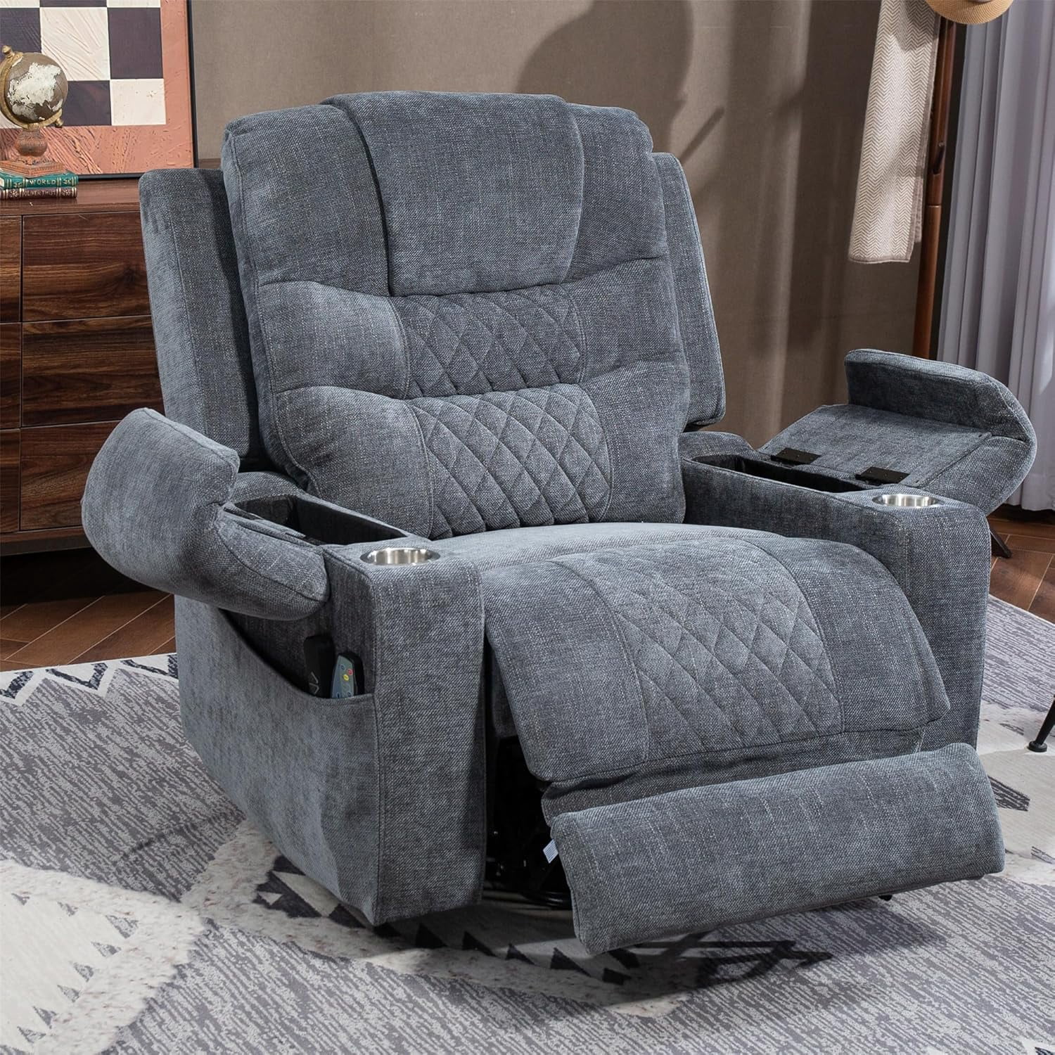 Lift Chair with Heat and Massage, Zero Gravity Lay Flat Recliner with Cup Holders & Adjustable Seat for Adults Living Room Lounge Recliners on Clearance