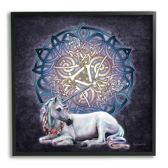 Stupell Industries Unicorn Celtic Pattern Fairy Tales & Fantasy Painting Black Framed Art Print Wall Art, 12 x 12