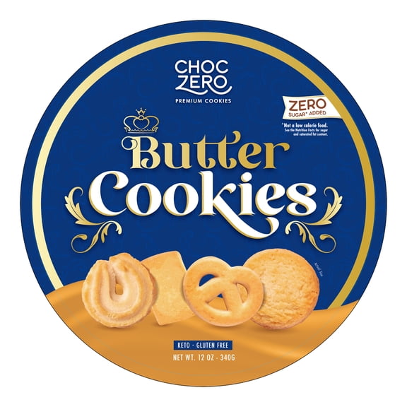 ChocZero Butter Cookies Gluten Free, No Added Sugar, Baked Keto Cookies, 12 oz Giftable Tin
