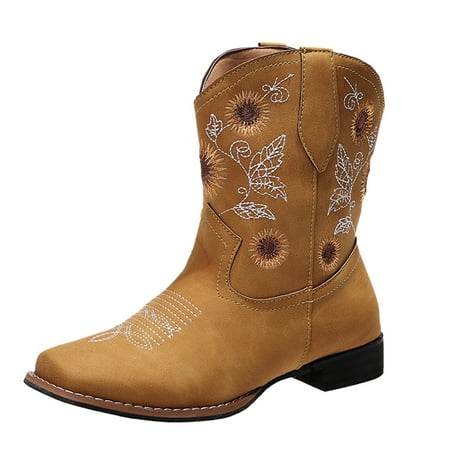 

TOYFUNNY Womens Embroidered Ethnic Square Heel Booties