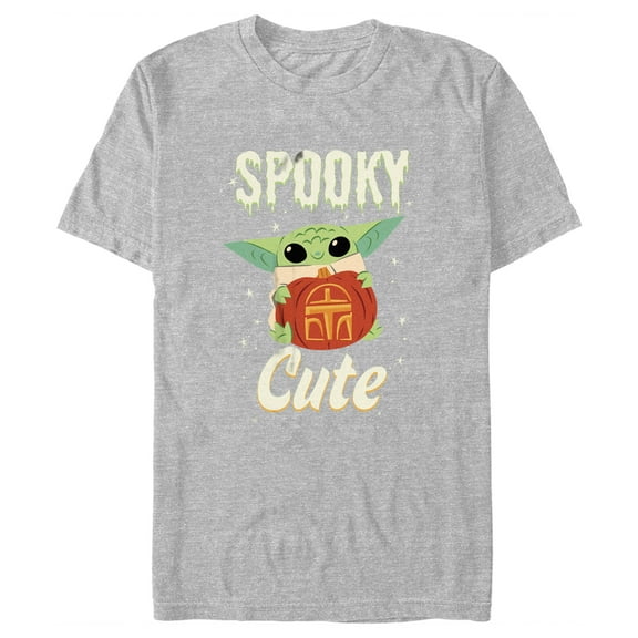 Men's Star Wars: The Mandalorian Halloween Grogu Spooky Cute Pumpkin  Graphic Tee Athletic Heather 3X Large