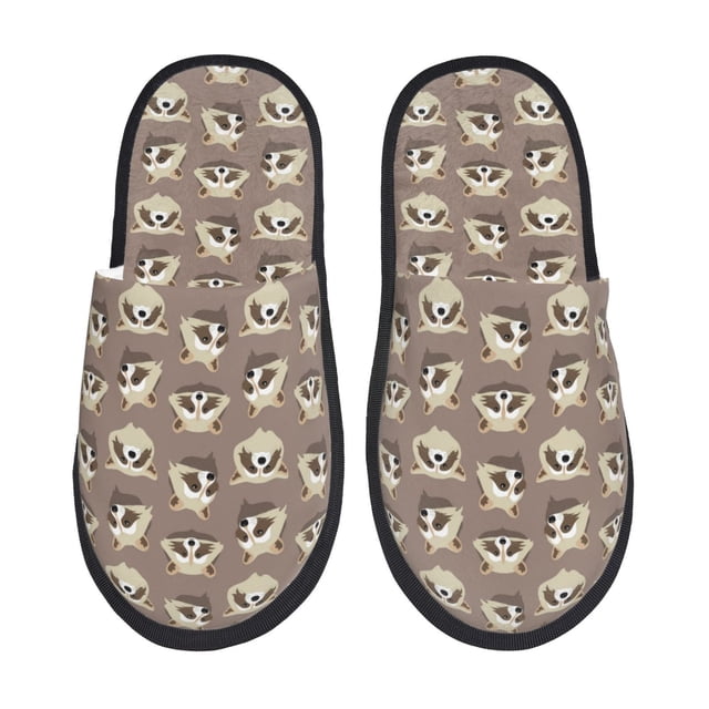 Fotbe Raccoon Pantuflas Peludas para Mujer con Estampado, Zapatillas de Peluche, Zapatos de Invierno para Casa, Uso Interior y Exterior-Large