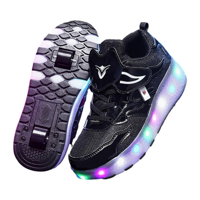 koolsoo Chaussures à Roulettes à DEL pour Enfants Chaussures de Patinage Décontractées avec Doubles Roues pour Garçons Filles 22,5 cm