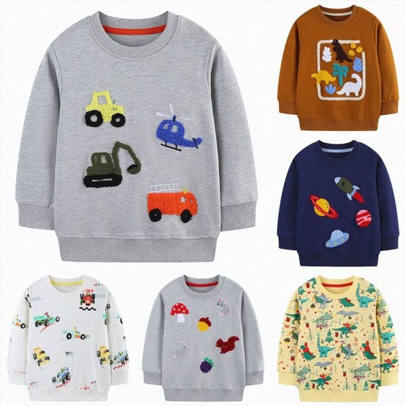 larppty Toddler Boys Sweatshirts Long Sleeve Pullover Girls Crewneck Tops Cartoon Sport Shirts for Kids (Grey,5-6 Years)