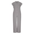 thumbnail image 2 of Cotton Linen Jumpsuits for Women Summer Cap Sleeve Button Up Shirt One Piece Wide Leg Casual Travel Rompers (XL, Gray), 2 of 8