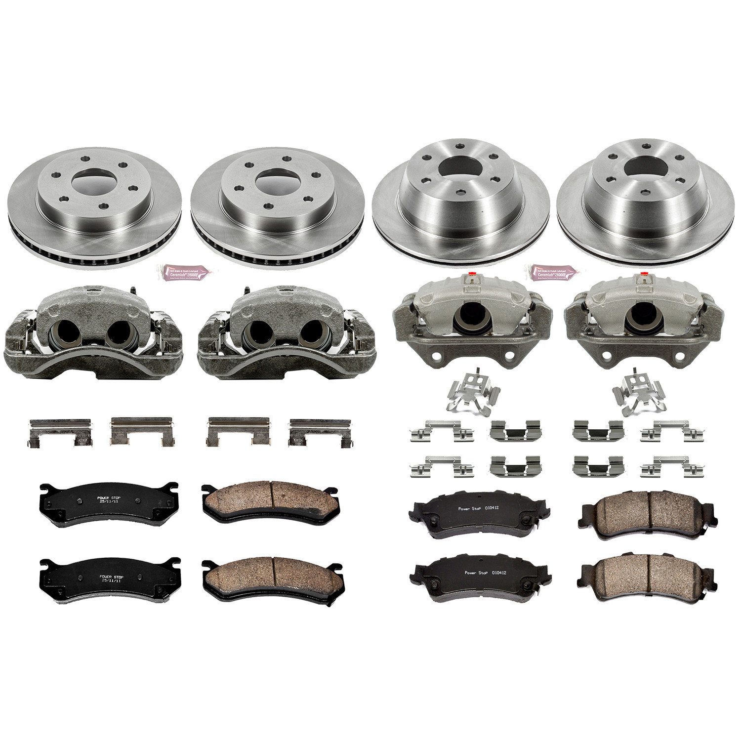 PowerStop Front and Rear Stock Replacement Brake Pad and Rotor Kit with Calipers Fits: CHEVROLET GMC Select Models KCOE2010B