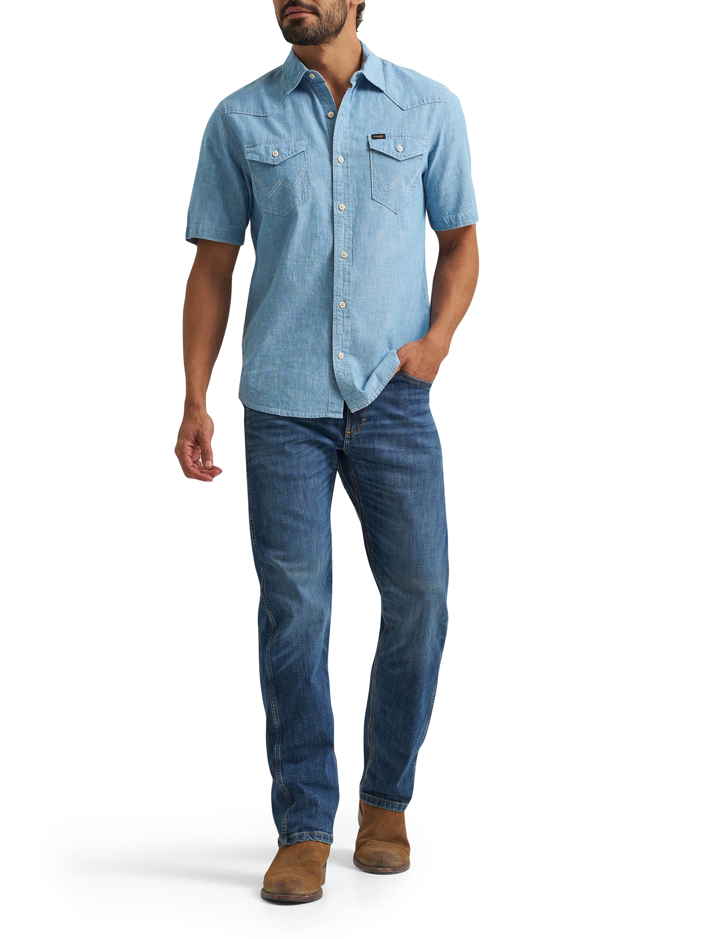 Wrangler® Men's Short Sleeve Denim Chambray Shirt