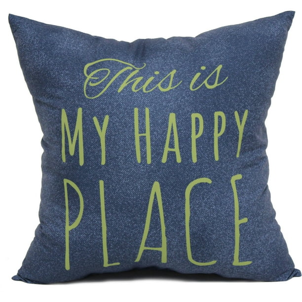 Mainstays Decorative Throw Pillow Printed Happy Place, 16" x 16" Square