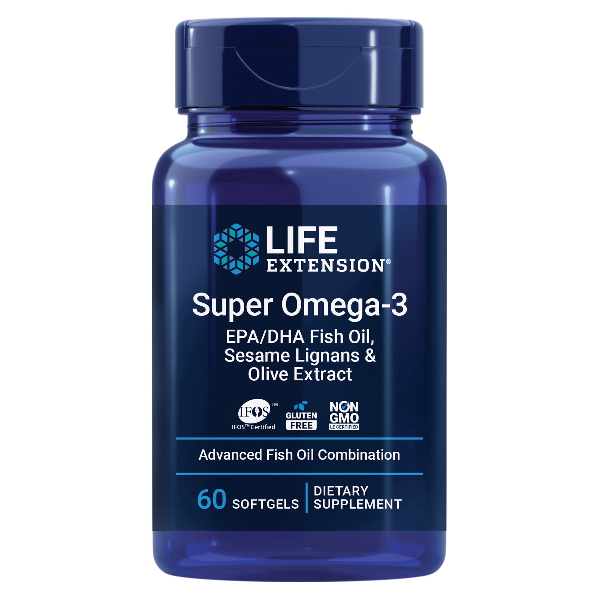 Life Extension Super Omega-3 EPA/DHA Fish Oil, Sesame Lignans & Olive Extract – Heart Health, Brain Health, Inflammation Health Support, Cholesterol Health Support, Gluten-Free, Non-GMO, 60 Softgels