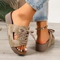 thumbnail image 4 of Samdudou Womens Sandals Summer Casual Slip On Open Toe Shoes Lace Up Sneaker Slides with Side Cutouts Chunky Sole Outdoor Walking Footwear for Ladies Vacation, 4 of 9