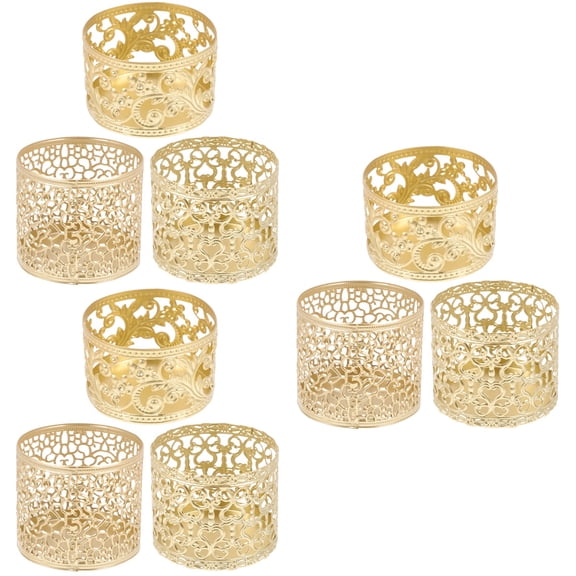 CRILSTYLEO Set of 9 Golden Candle Holders - Textured, Decorative Desktop Ornaments for Home and Office