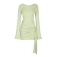thumbnail image 3 of cfhntfmh Robes à Manches Longues pour Femmes Robe Mini Élégante Col Rond Automne Extensible Côté Cordon de Serrage Robe T-Shirts Moulante, 3 of 5