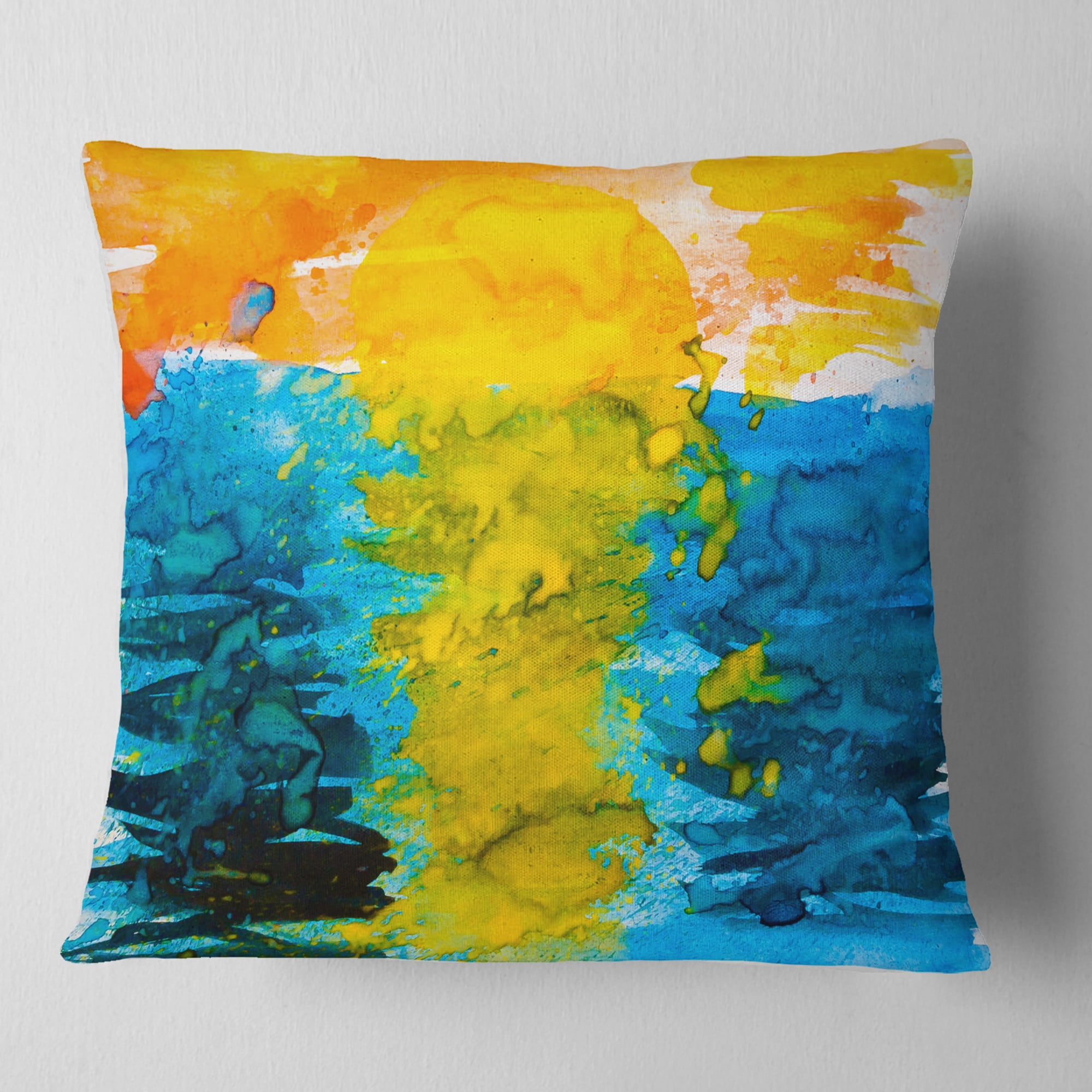 Designart Sea Texture in Yellow Blue - Abstract Throw Pillow - 18x18