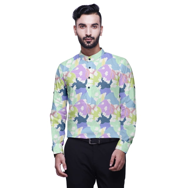 BESTMAN Kurta Courte Imprimée pour Hommes Col Mandarin Indien Vêtements Décontractés