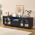 thumbnail image 7 of TV Stand for 75 inch TV, LED TV Stand for Living Room,70" Entertainment Center with Arched Glass Doors, Faux Marble Wood Finish Top, Adjustable Shelves, and LED Lighting, Black, 7 of 7