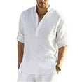 thumbnail image 2 of Blusa informal de algodón y lino para hombre, blusa holgada de manga larga, camisas elegantes para primavera y otoño, 2022, 2 of 5