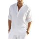 thumbnail image 2 of Blusa informal de algodón y lino para hombre, blusa holgada de manga larga, camisas elegantes para primavera y otoño, 2022, 2 of 5
