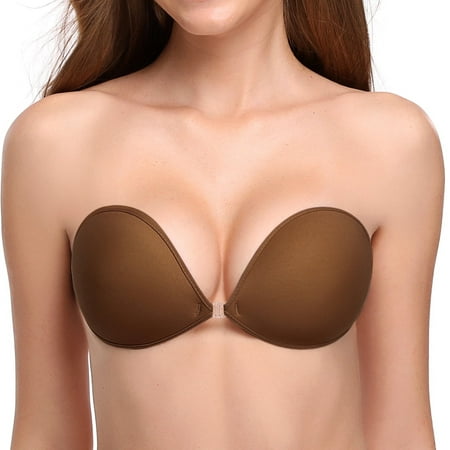 Wingslove Adhesive Bra Reusable Backless Strapless Push-up Silicone Invisible Sticky Bras for Backless Dress Coffee A