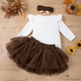 thumbnail image 6 of SUXIAN Baby Girl Thanksgiving Outfit Set Bodysuit Tutu Skirt Headband Clothes Set Holiday Outfit Sets Brown 74, 6 of 9
