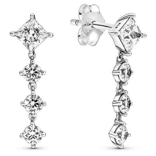 Pandora Sparkling Round & Square Drop Earrings