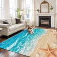 thumbnail image 3 of Summer Beach Washable Living Room Rugs 6'x9', Teal Blue Ocean Waves Beige Sand Starfish Shells Low Pile Throw Large Area Rug Non-Slip Sturdy Edge Binding Carpet for Dining Room Kitchen Office, 3 of 9