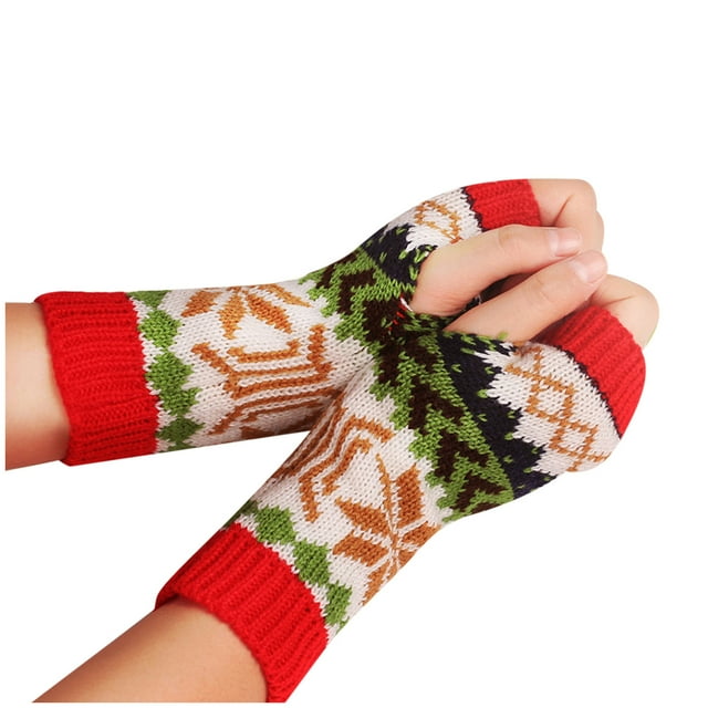 Fingerless Gloves for Women Winter Fashion Women Wool Knit Fingerless Snowflake Pattern Keep Warm Winter Gloves Warm Winter Gloves for Women Warm Gloves for Women Gloves Winter Women Warm