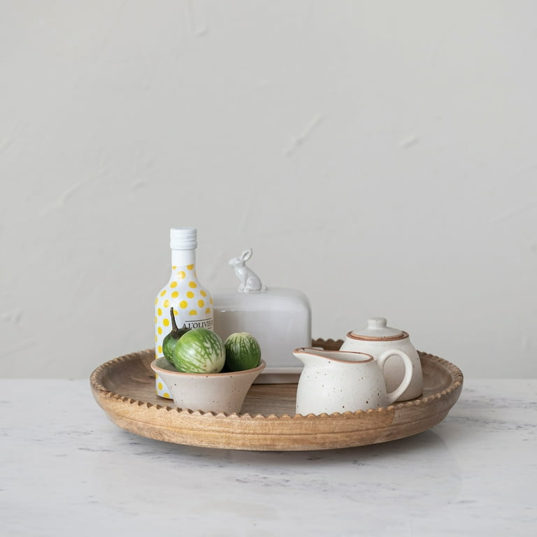Creative Co-Op Wood Lazy Susan with Carved Scalloped Edge, Natural