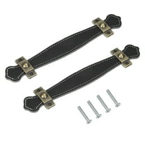 Uxcell 6" Leather Drawer Pulls with Iron Sheet, 2 Pcs Leather Strap Trunk Handle Knobs with 22mm Screws, Black