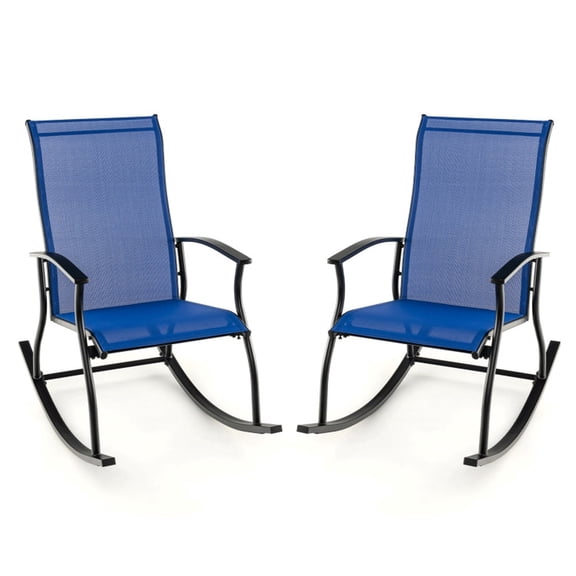 Biotree Outdoor Rocking Chairs Set of 2 with Breathable Backrest and Metal Frame for Porch Patio Garden and Backyard, Navy