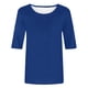 thumbnail image 4 of Camisas Sentuca de manga 3/4 para mujer 2024, blusas casuales lisas con cuello redondo, azul M, 4 of 5