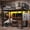 Black, variant on KavlSean Full Size Metal Loft Bed with Computer Tray & L-Shaped Desk, Modern Gaming Loft Bed Frame with LED Light & Charge Station, Hanging Area, Round Pipe and Guardrail Design Beds for Adults