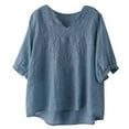 thumbnail image 4 of Hauaitttt Vintage Embroidered Linen Loose Fit V Neck 3/4 Sleeve Shirt for Women Casual Pullover Blouse Plain Short Sleeve Shirts for Women Women Casual Shirts Summer Long Sleeve Rayon Tops for Women, 4 of 8