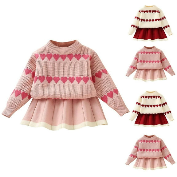 THDHVS Girls Outfits,Kids Clothes Girls,Girls' Fall Sweater Set Long Sleeve Knitted Pullover Knitted Skirt Two-piece Set Red 3-4 Years