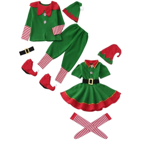 Kids Adults Classic Elf Christmas Costume Cosplay Party Outfit Parents Child with Holiday Xmas Party Costume