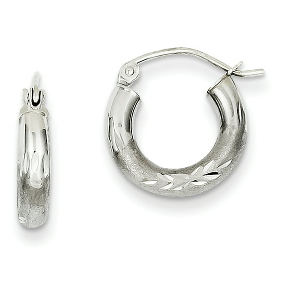 Primal Gold 14 Karat White Gold Satin and Diamond-cut 3mm Round Hoop Earrings