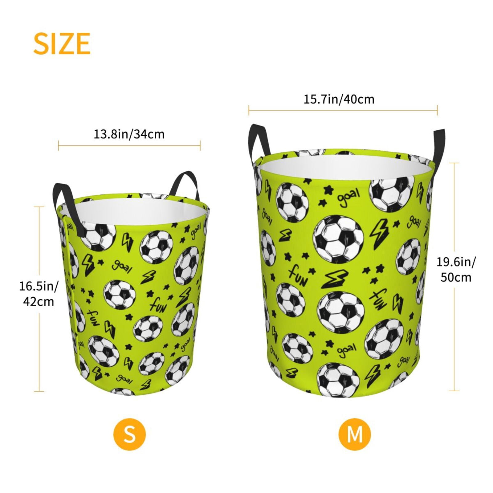 Large Laundry Basket with Handles - soccer football star lightgreen Kids Baby Dirty Clothes Laundry Hamper for Bedroom Aesthetic