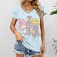 thumbnail image 2 of Kuromi And My Melody Womens Summer Tops Ruffle Short Sleeve Tunic Tops V Neck Loose Fit Flowy T-Shirts, 2 of 7