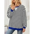 thumbnail image 6 of Women Striped Sweatshirts Oversized Crewneck Long Sleeve Shirts Y2K Pullover Top Fall Outfits Black & White L, 6 of 10